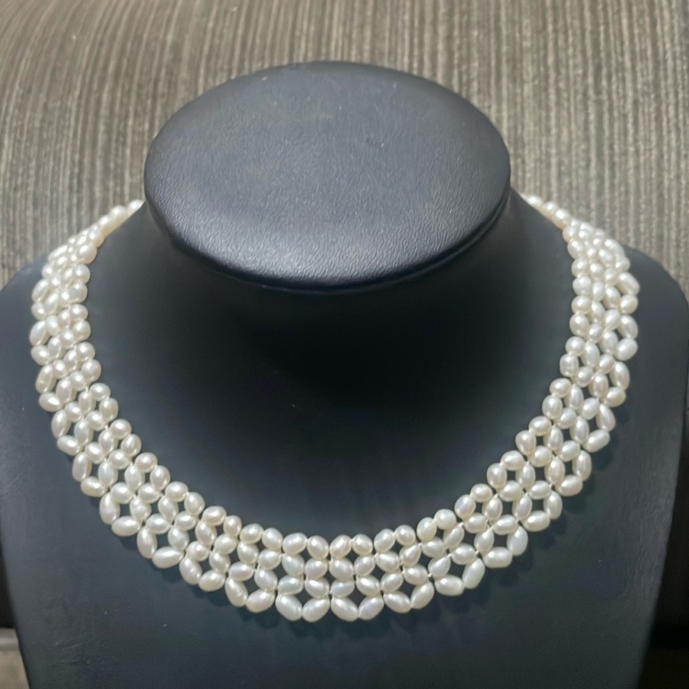 REAL PEARL WOVEN NECKLACE Vtg ANNE KLEIN real genuine pearls Jewelry ADJUSTABLE